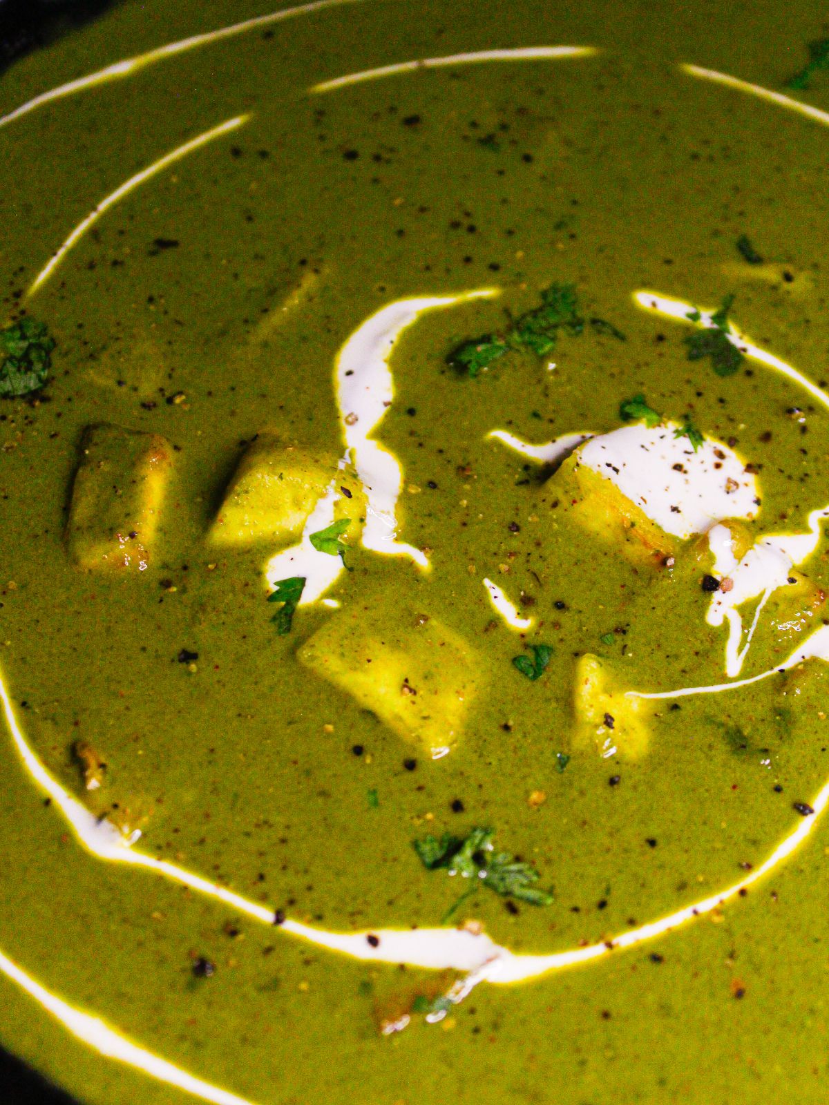 Top view image of Instant Pot Palak Paneer with Air Fried Paneer