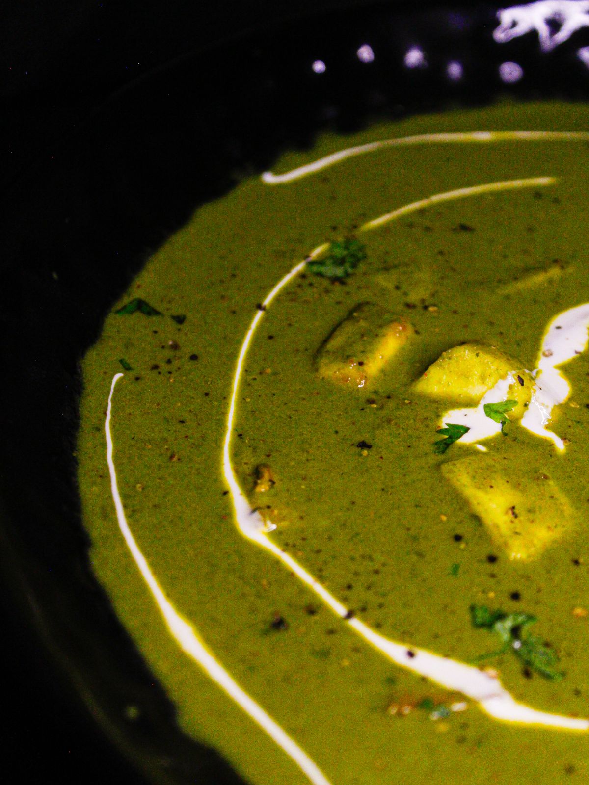 Side view image of Instant Pot Palak Paneer with Air Fried Paneer