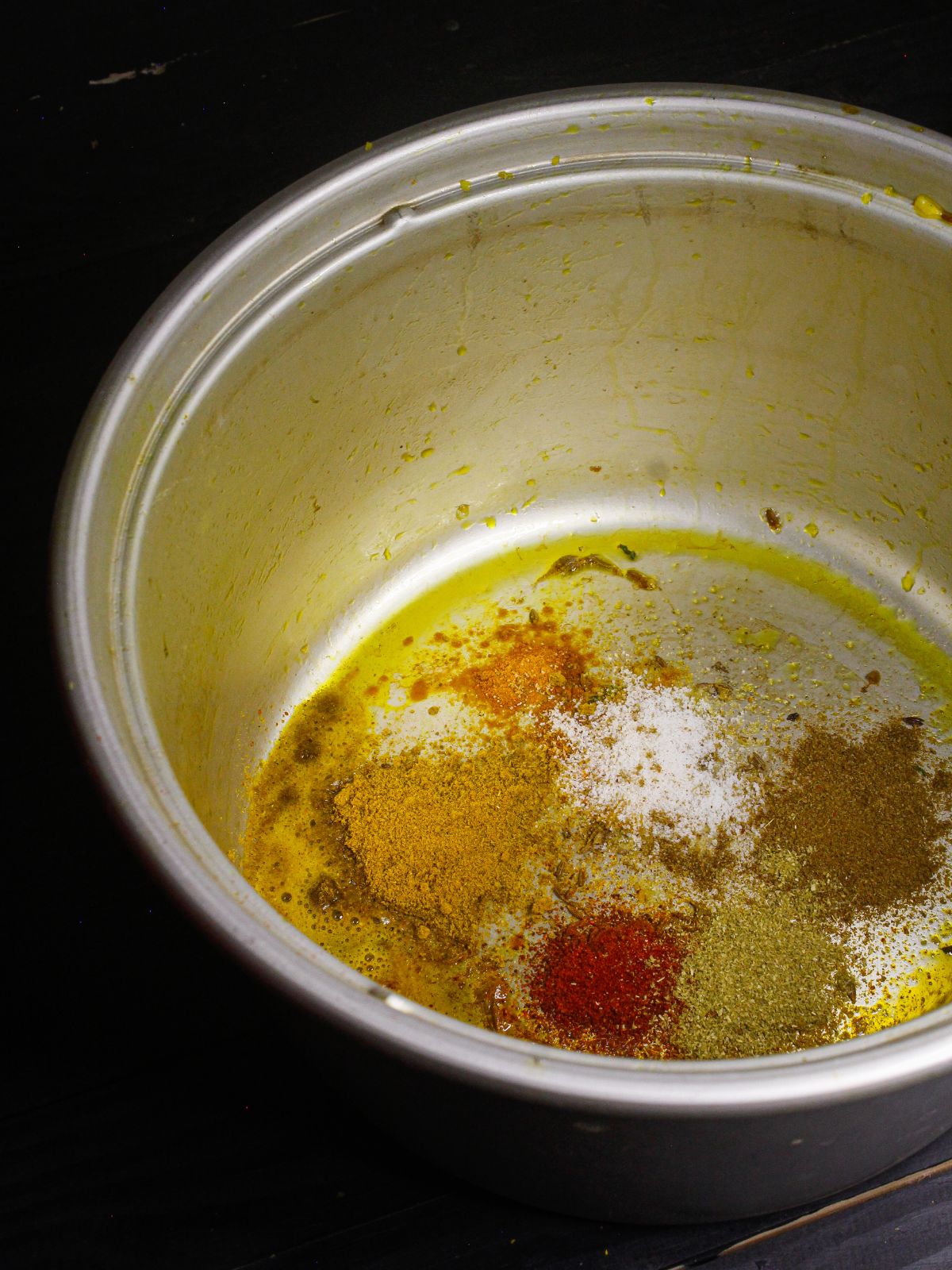 Add all the powdered spices to the pot 