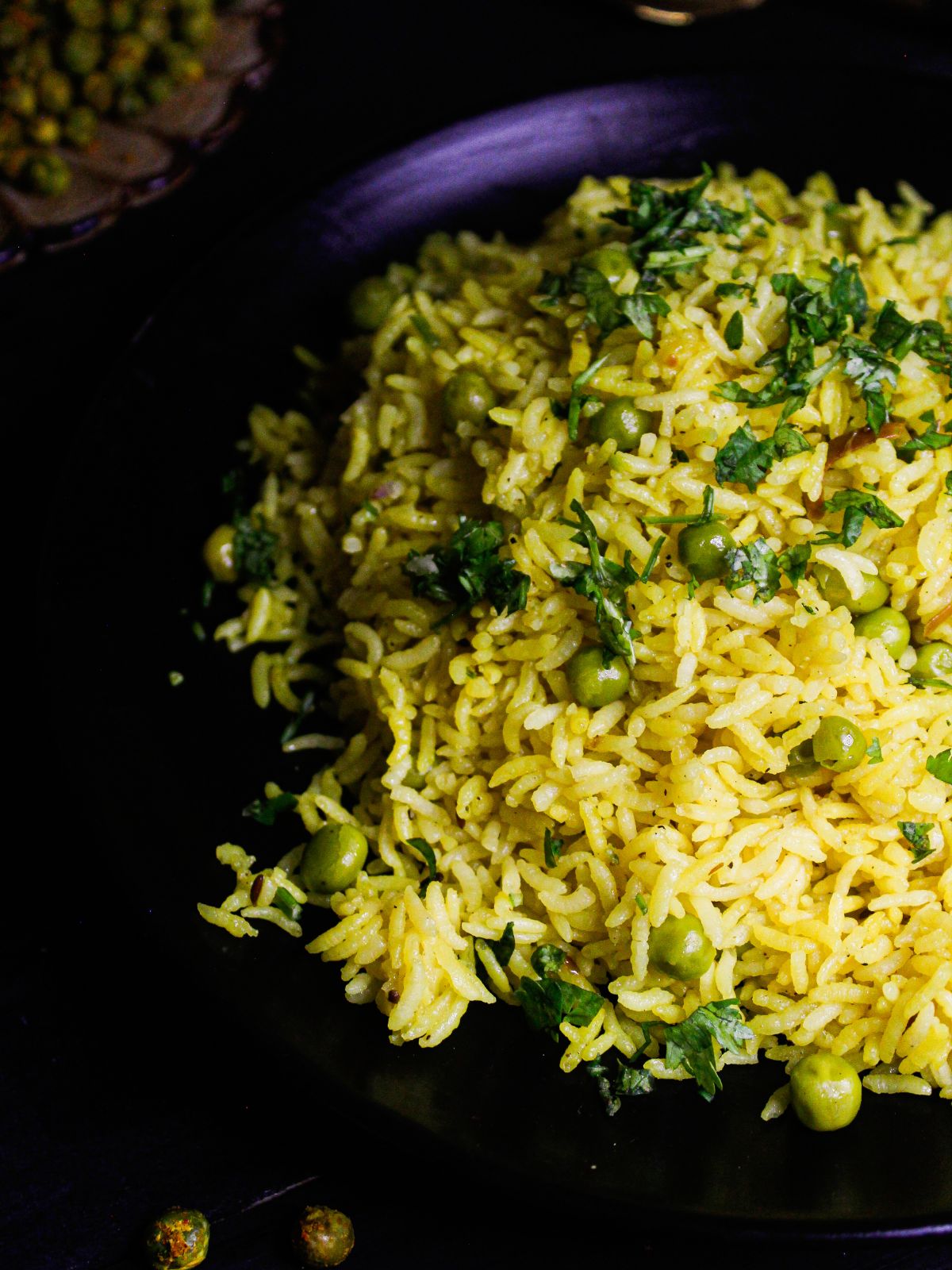 Instant Pot Peas Pulao Served in a plate
