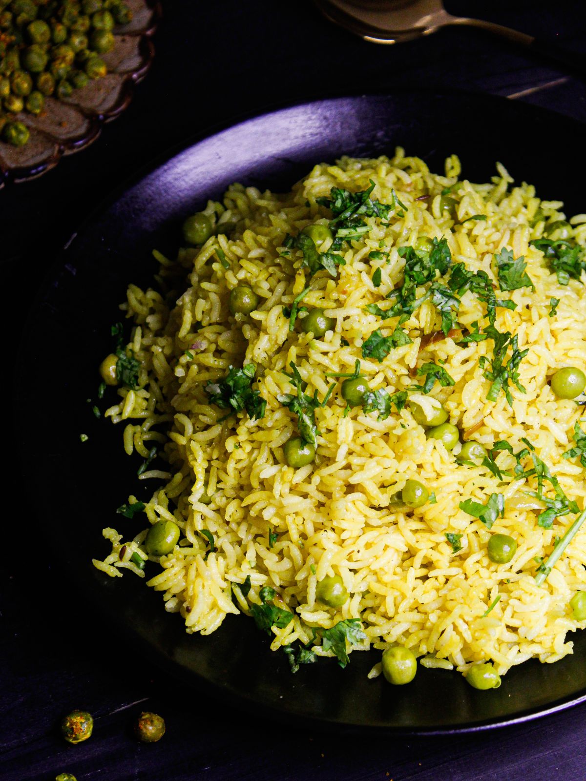 Yummy Instant Pot Peas Pulao served on a plate 
