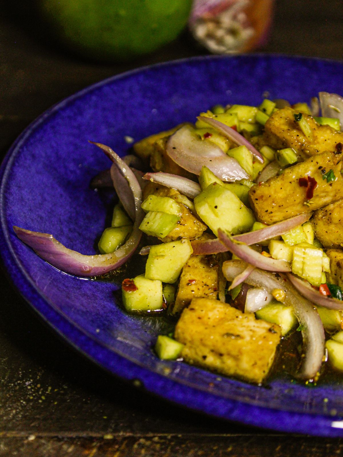 Side view zoom in image of Raw Mango Tofu Salad