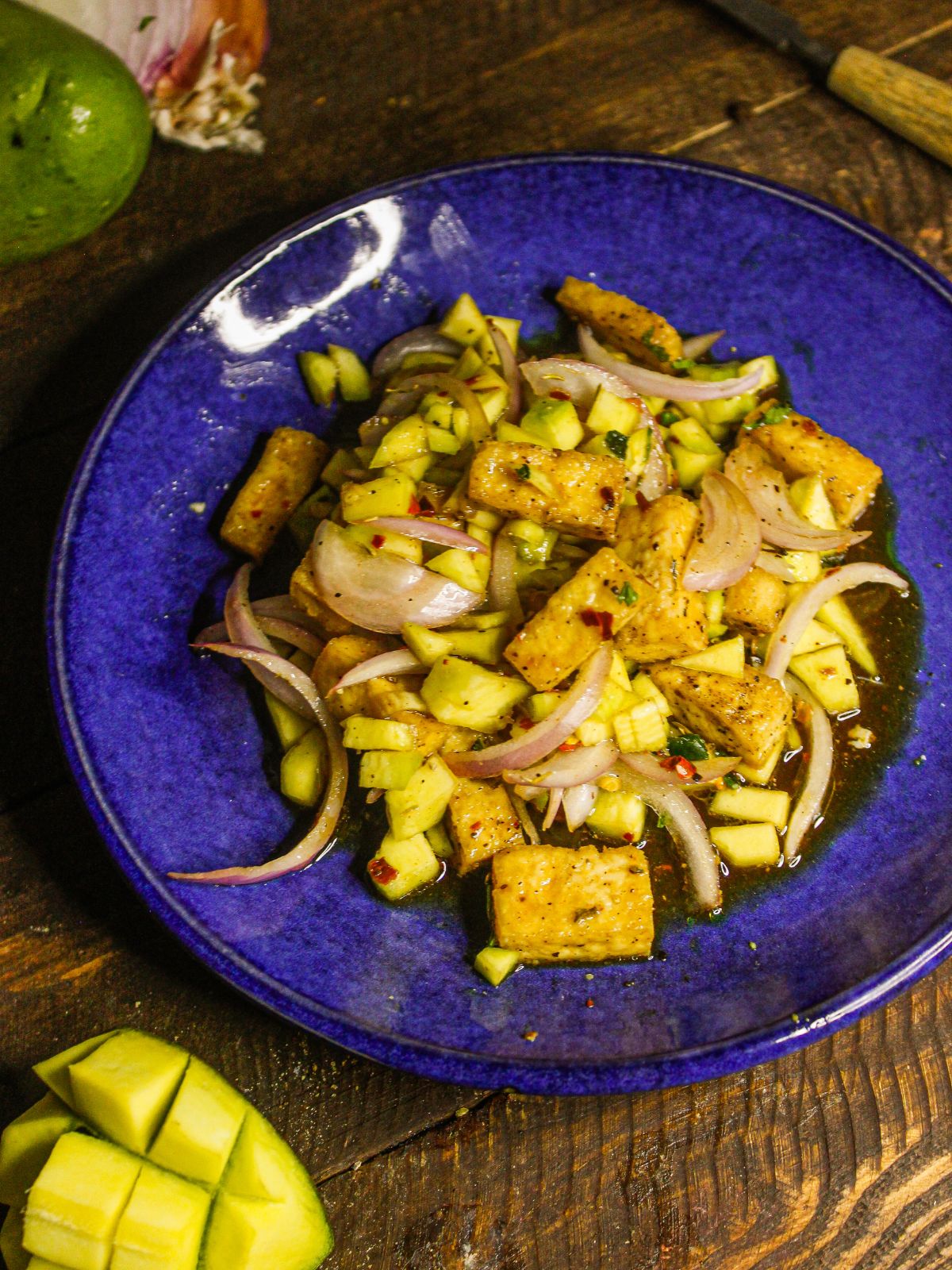 Spicy and yummy Raw Mango Tofu Salad