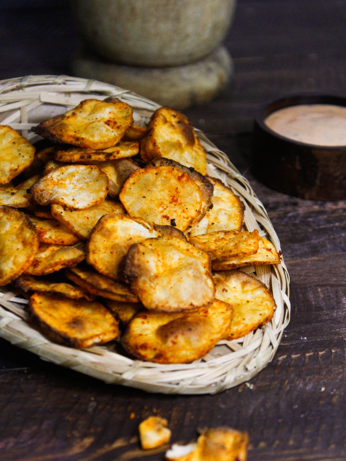 Zoom in image of Spicy Sweet Potato Chips With Chili Mayo Dip