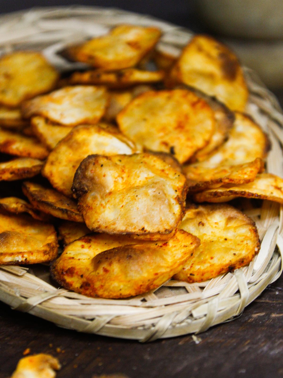 Super zoom in image of Spicy Sweet Potato Chips With Chili Mayo Dip