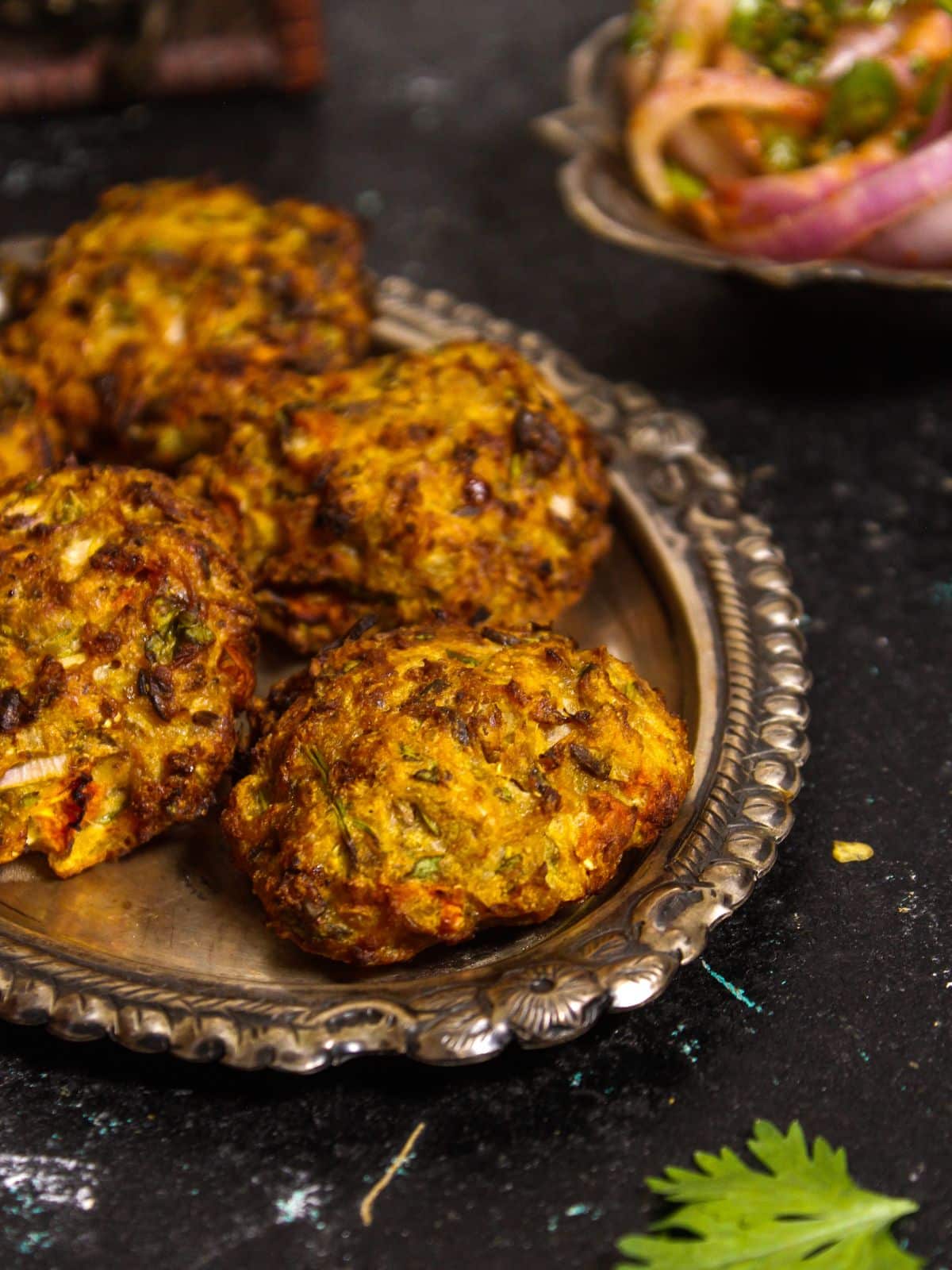 Delicious Air Fried Chapli Kebab with Green Chutney and Salad