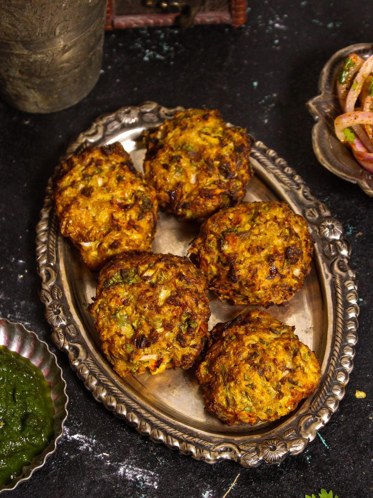 Yummy Air Fried Chapli Kebab with Green Chutney and Salad