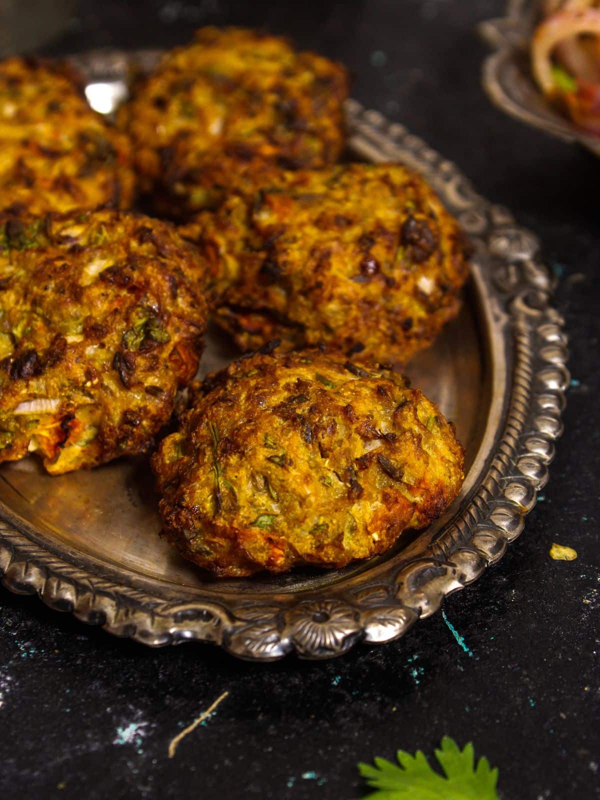 Zoom in image of Air Fried Chapli Kebab with Green Chutney and Salad