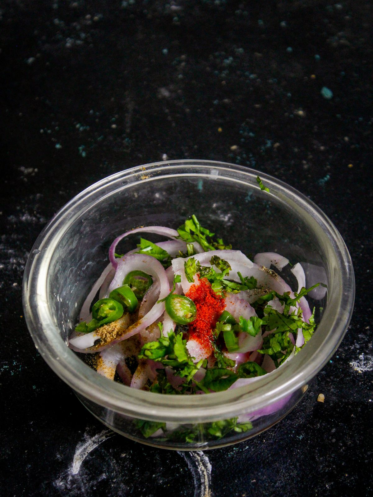 Take all the ingredients for the salad into the small bowl 