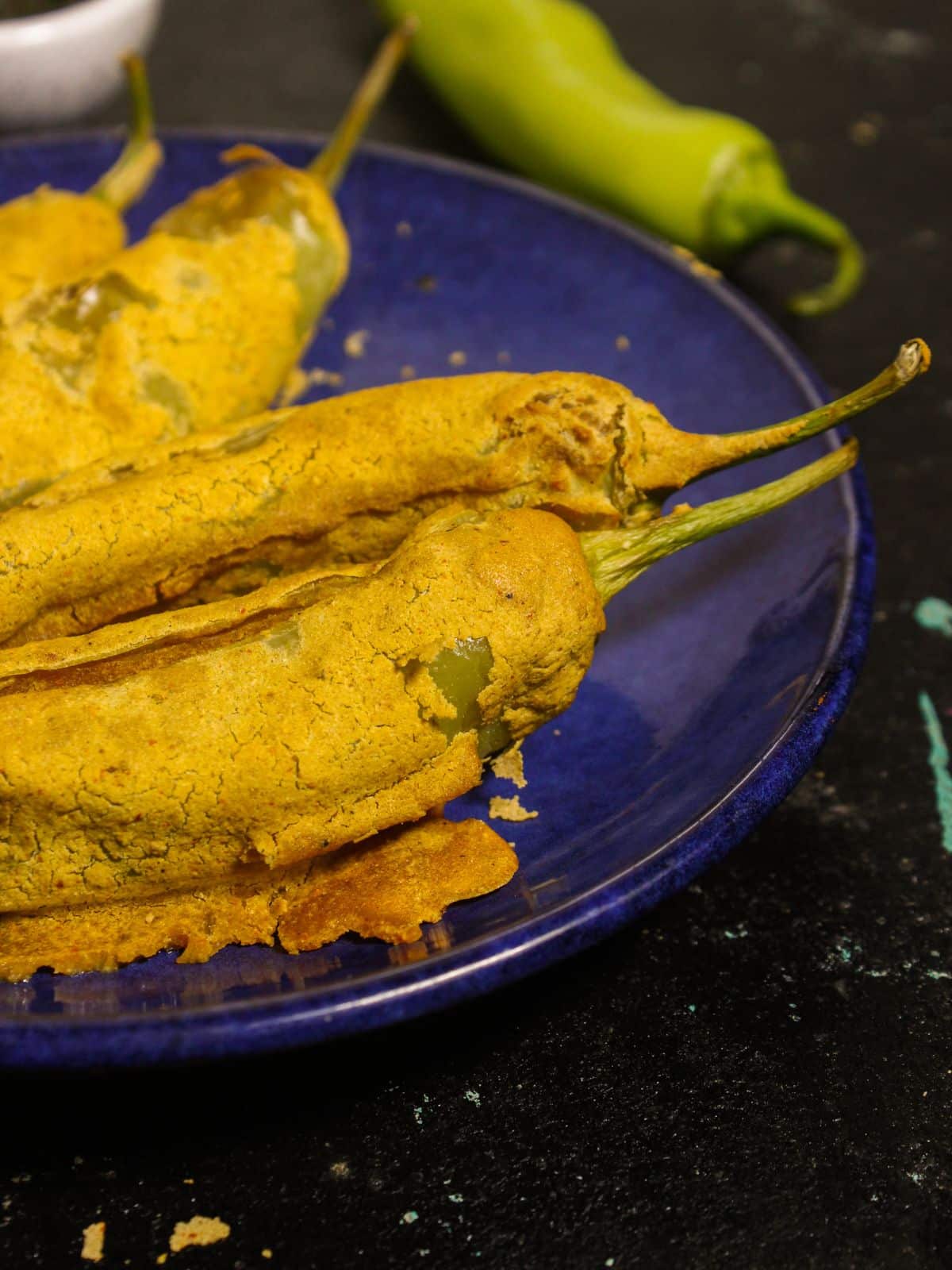 Side view zoom in image of Air Fried Mirchi Bhajjis with Tangy Surprise