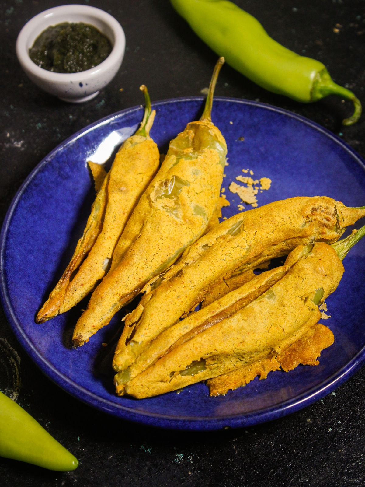 Spicy Air Fried Mirchi Bhajjis with Tangy Surprise ready to enjoy with tea