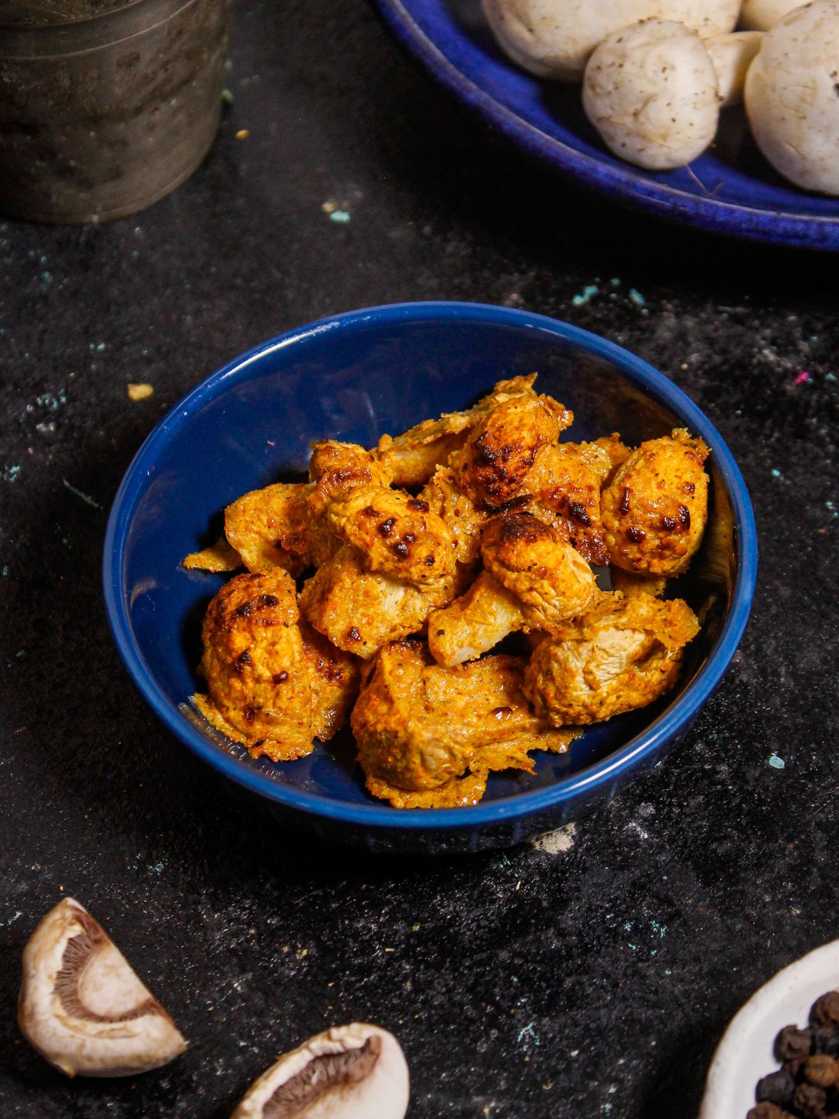 Yummy Air Fried Tandoori Mushrooms with Green Chutney