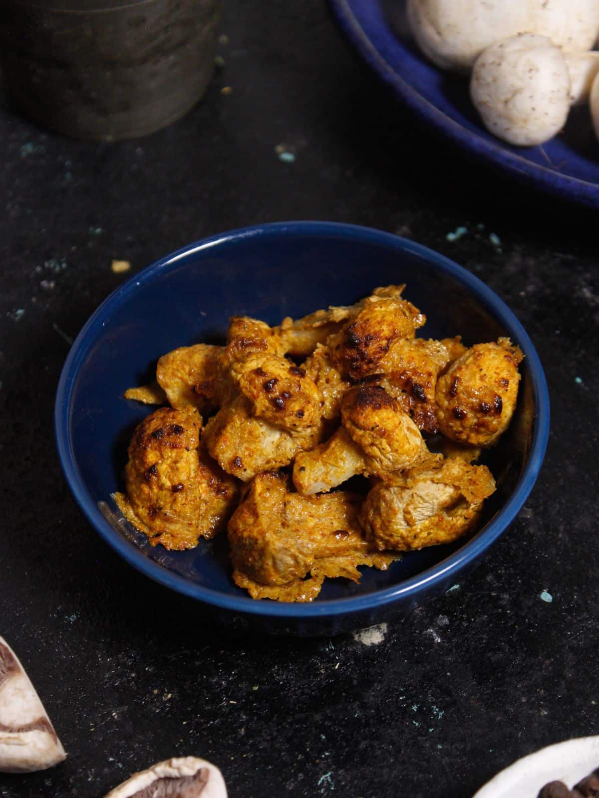 Delicious Air Fried Tandoori Mushrooms with Green Chutney