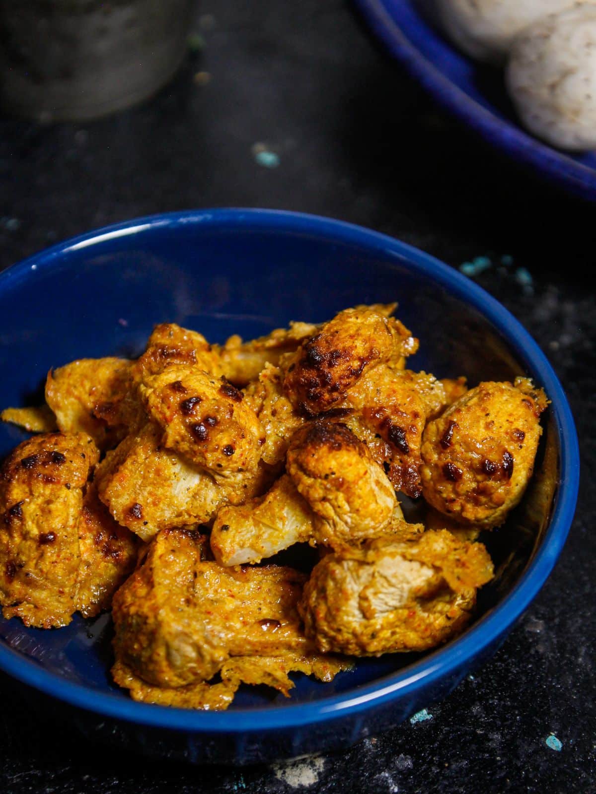 Yummy Air Fried Tandoori Mushrooms with Green Chutney