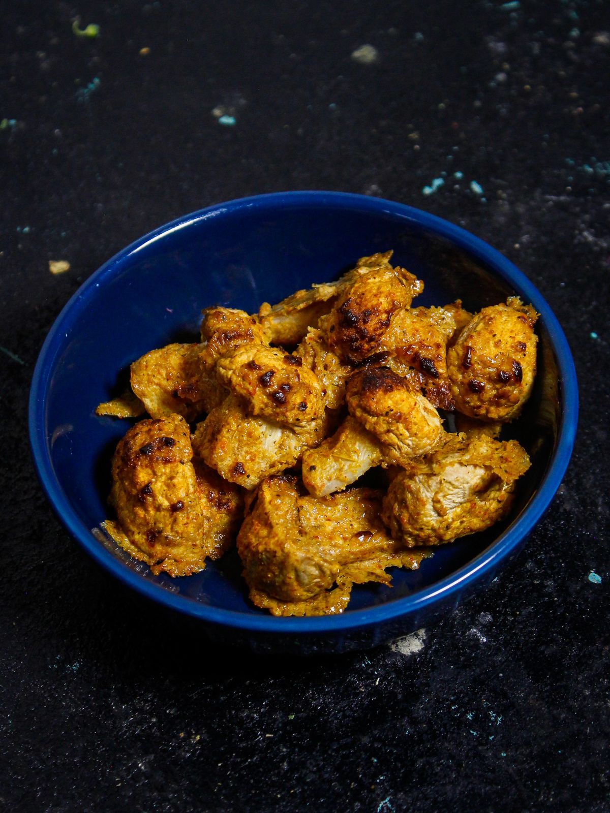 Air Fried Tandoori Mushrooms with Green Chutney ready to enjoy 