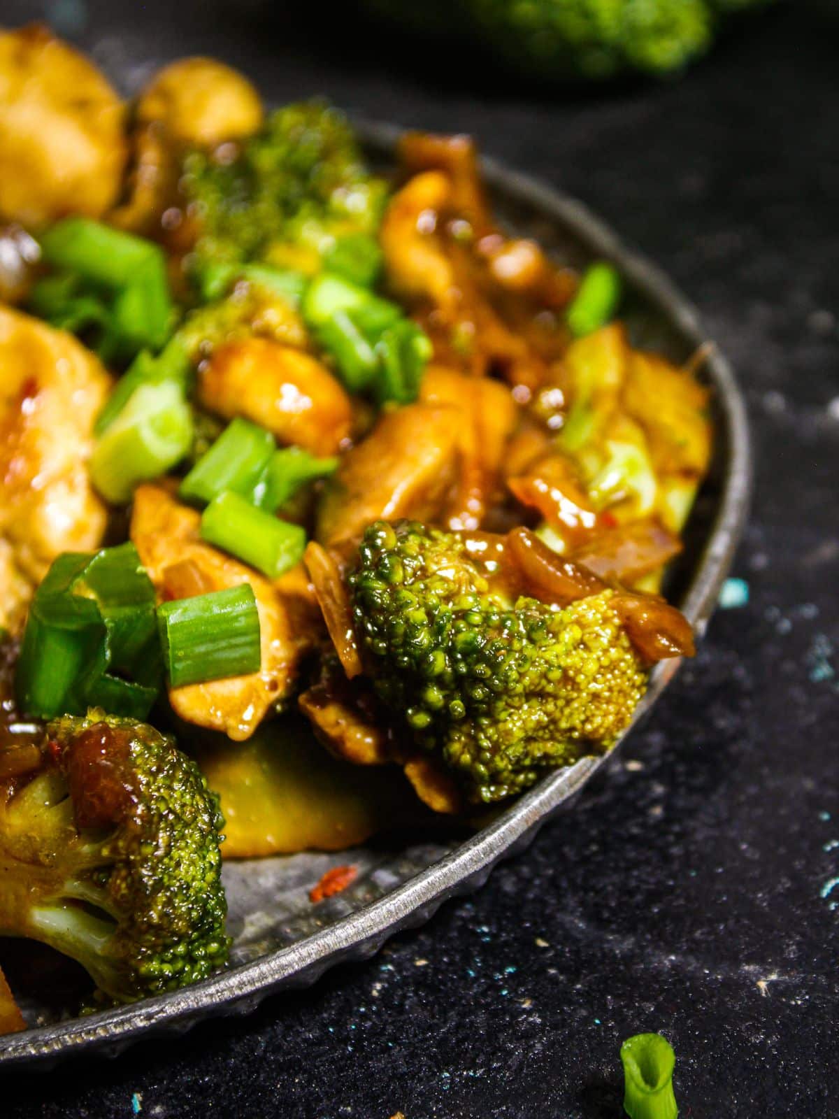 Top view of half plate of Chicken Broccoli Stir Fry