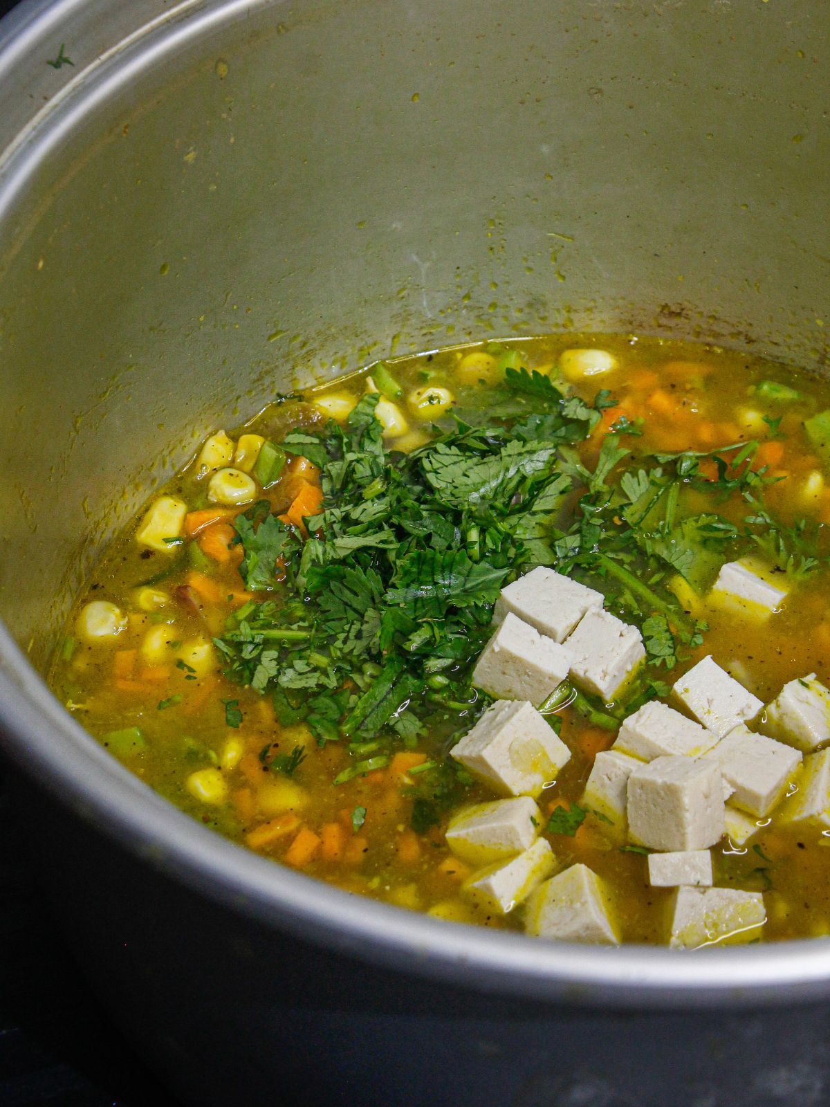 Add tofu cubes to the pot and cook well