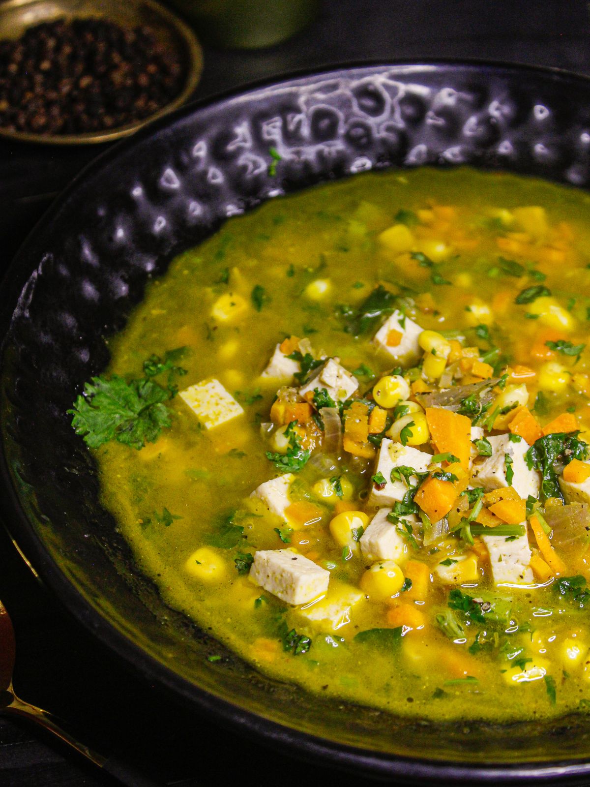 Side view image of Instant Pot Veggie Loaded Soup