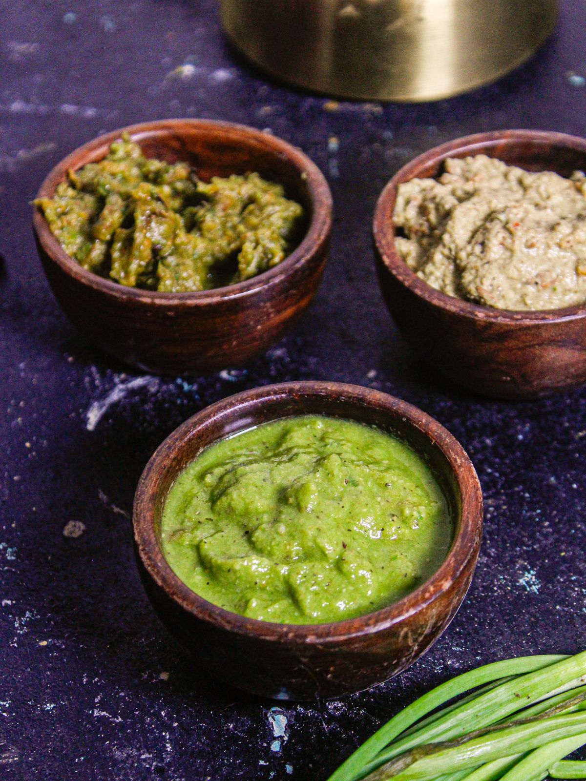 Super tasty Spring Onion Chutney in 3 bowls