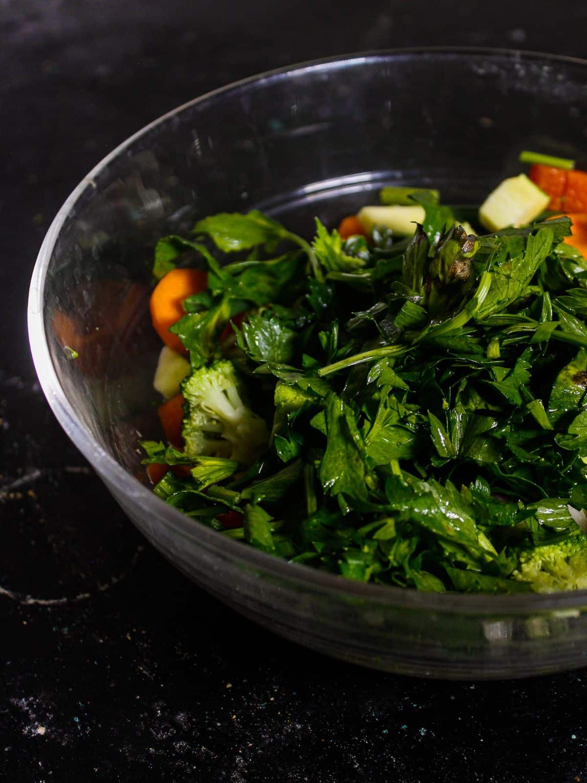 Add chopped Celery leaves into the bowl  