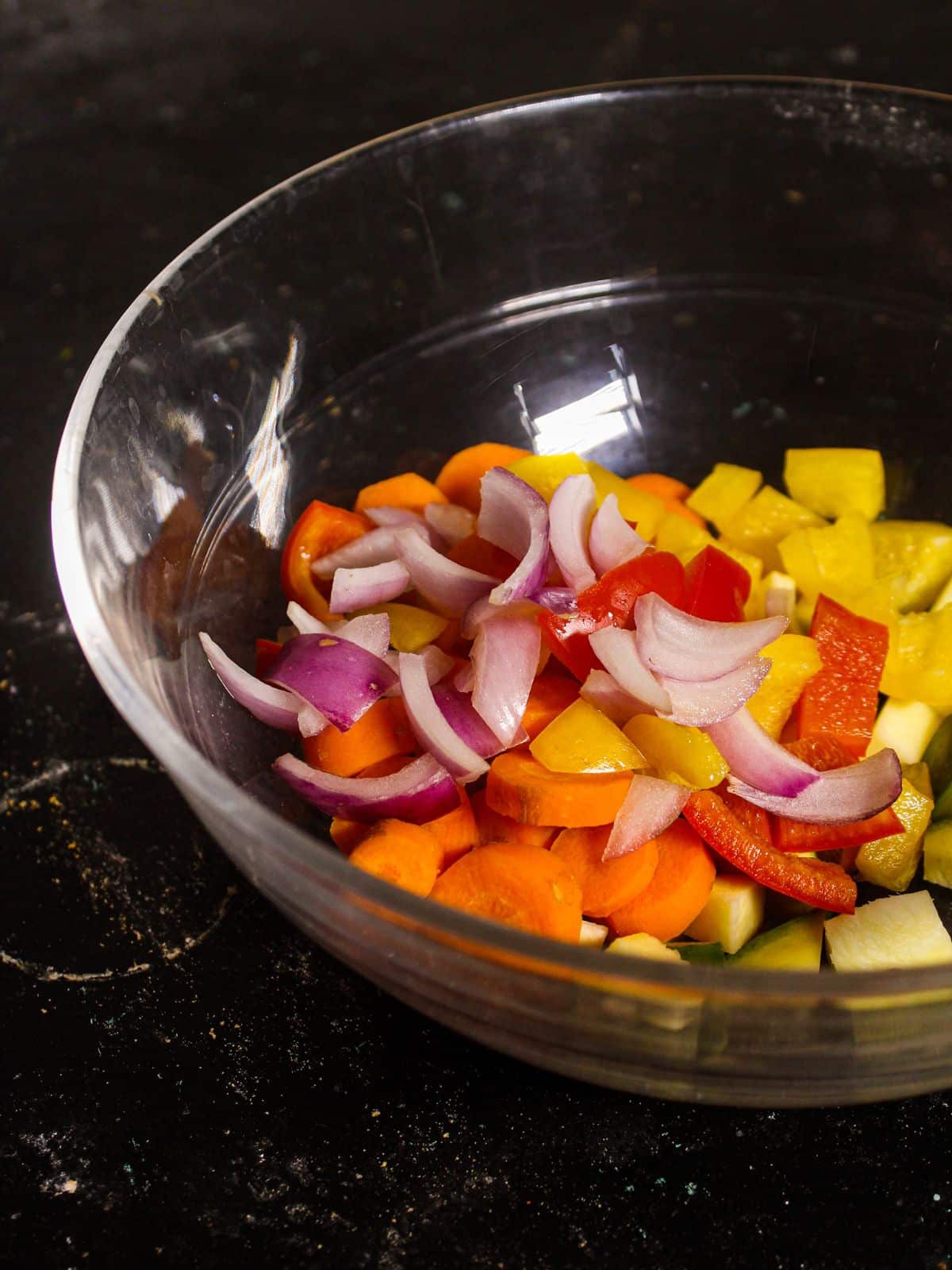 Add chopped onions into the bowl 