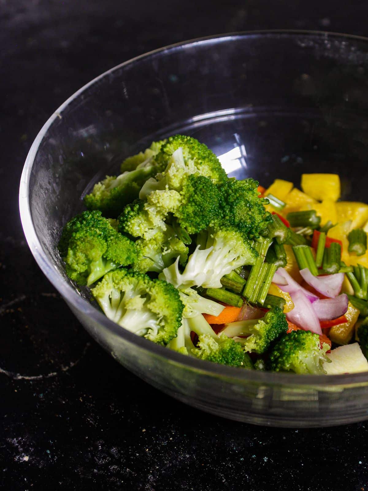 Add broccoli pieces into the bowl 