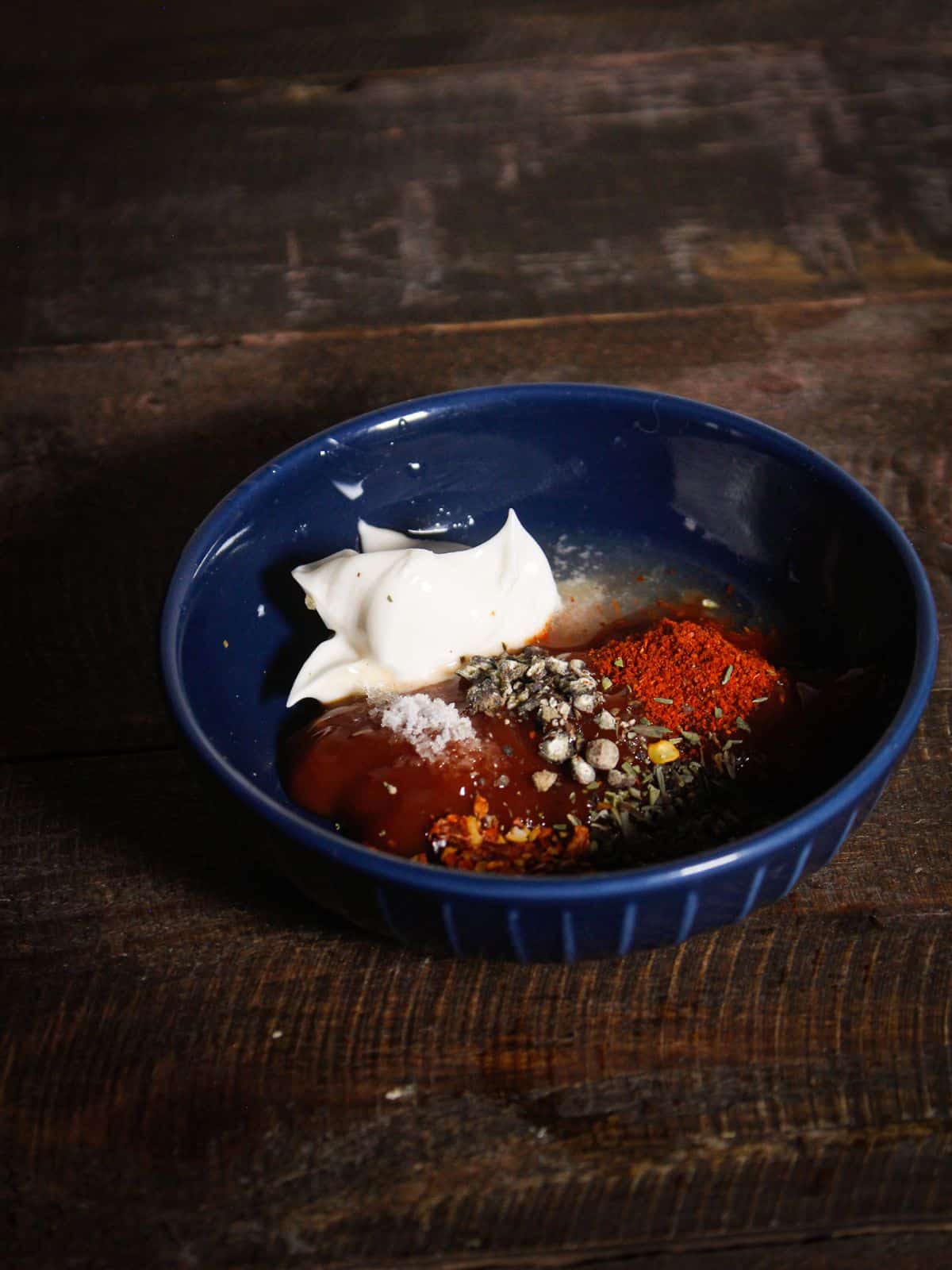 Add all the ingredients of the mayo dip into a small bowl