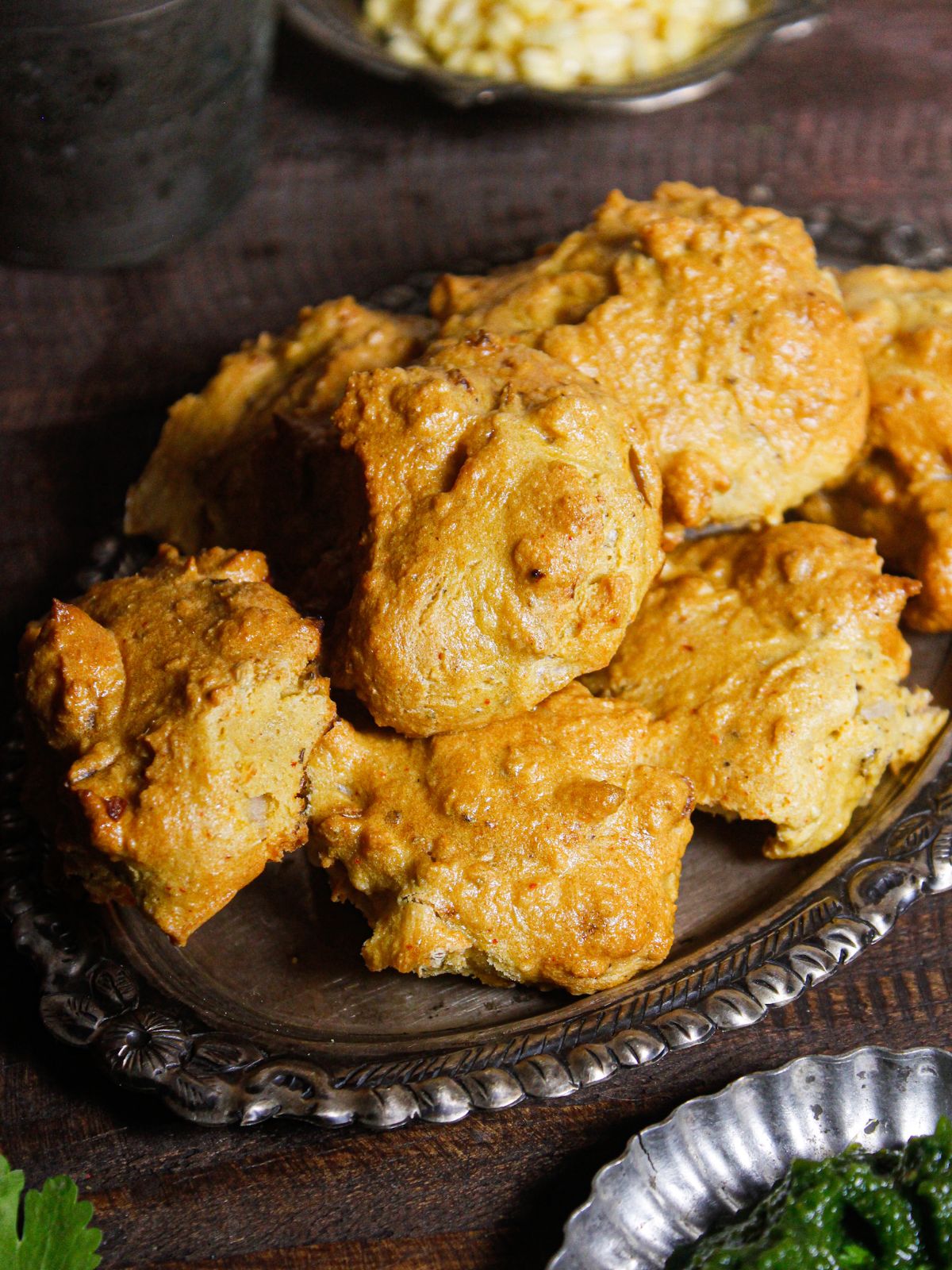 Crunchy Air Fried Moong Dal Vada With Green Chutney