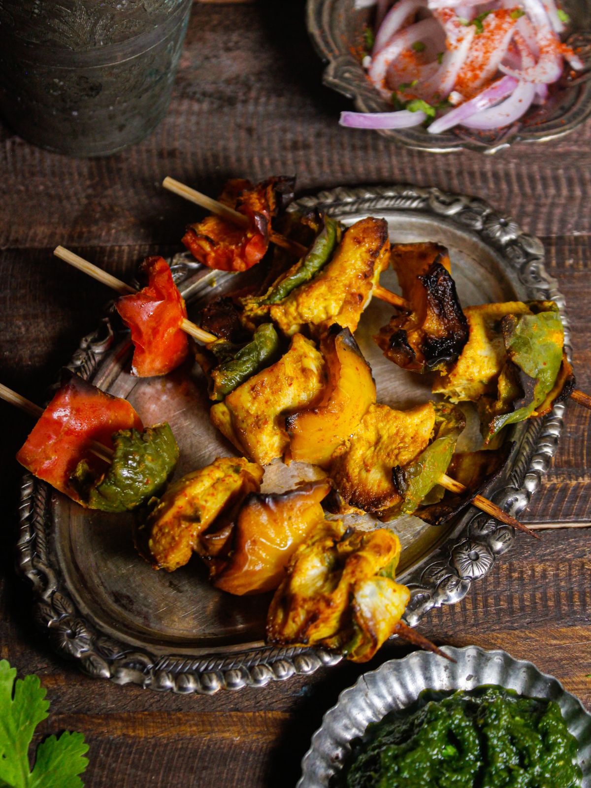 Top view of Air Fried Spicy Chicken Kebabs