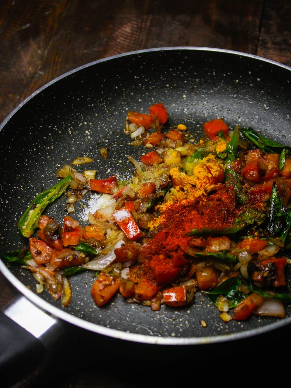 Add all the other powdered spices into the pan 