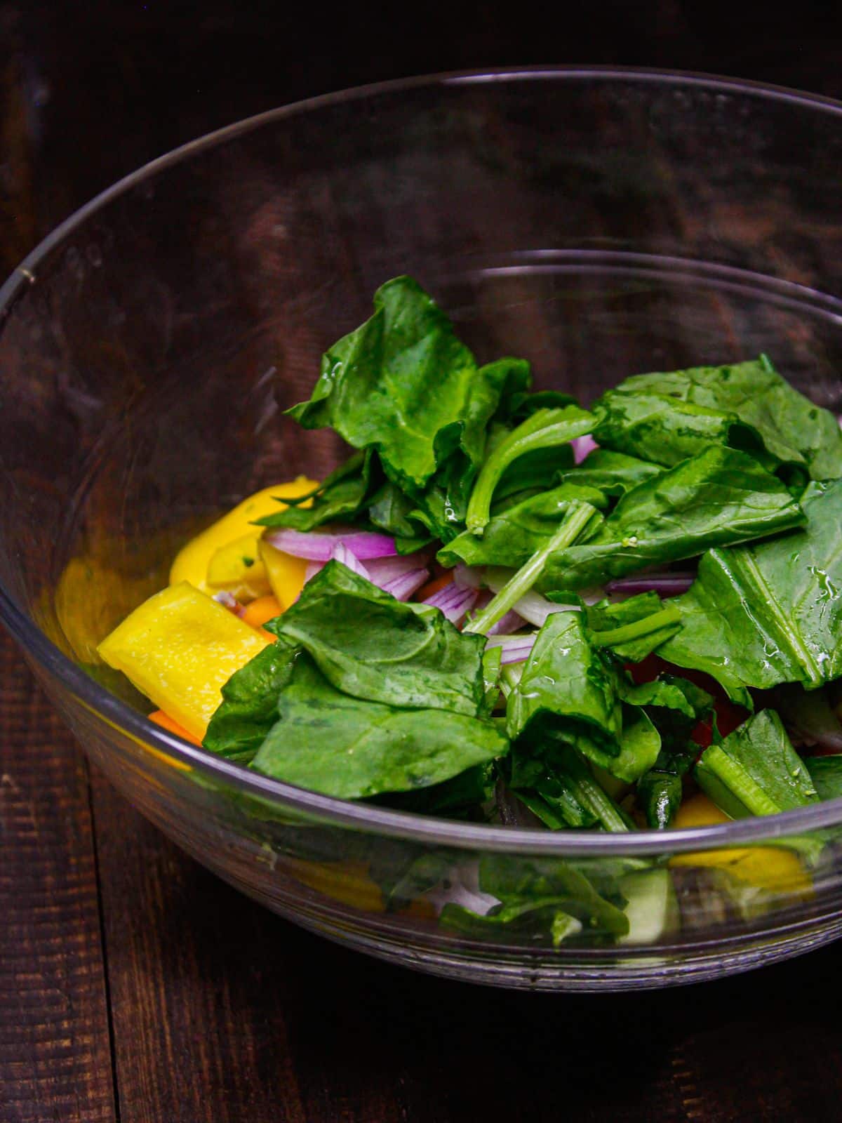 Add chopped baby spinach into the bowl