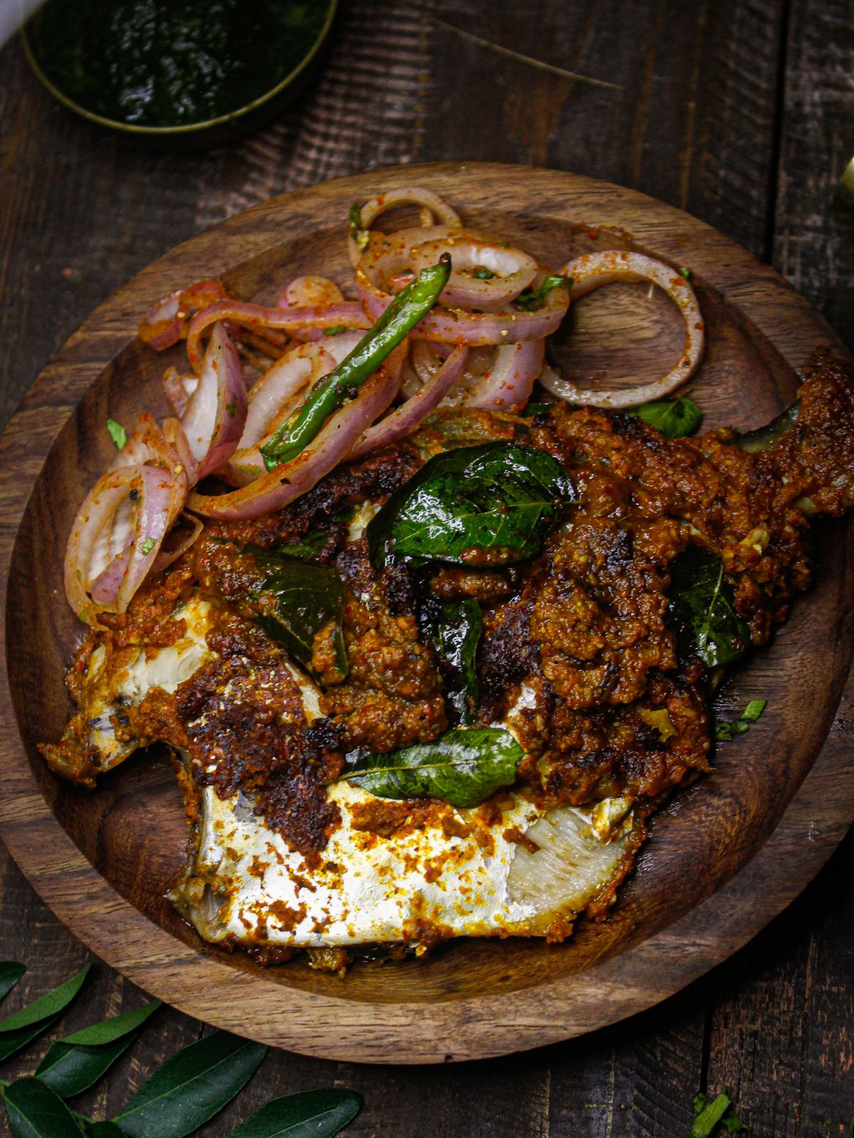 Top view image of Pomfret Tawa Fry in Red Paste