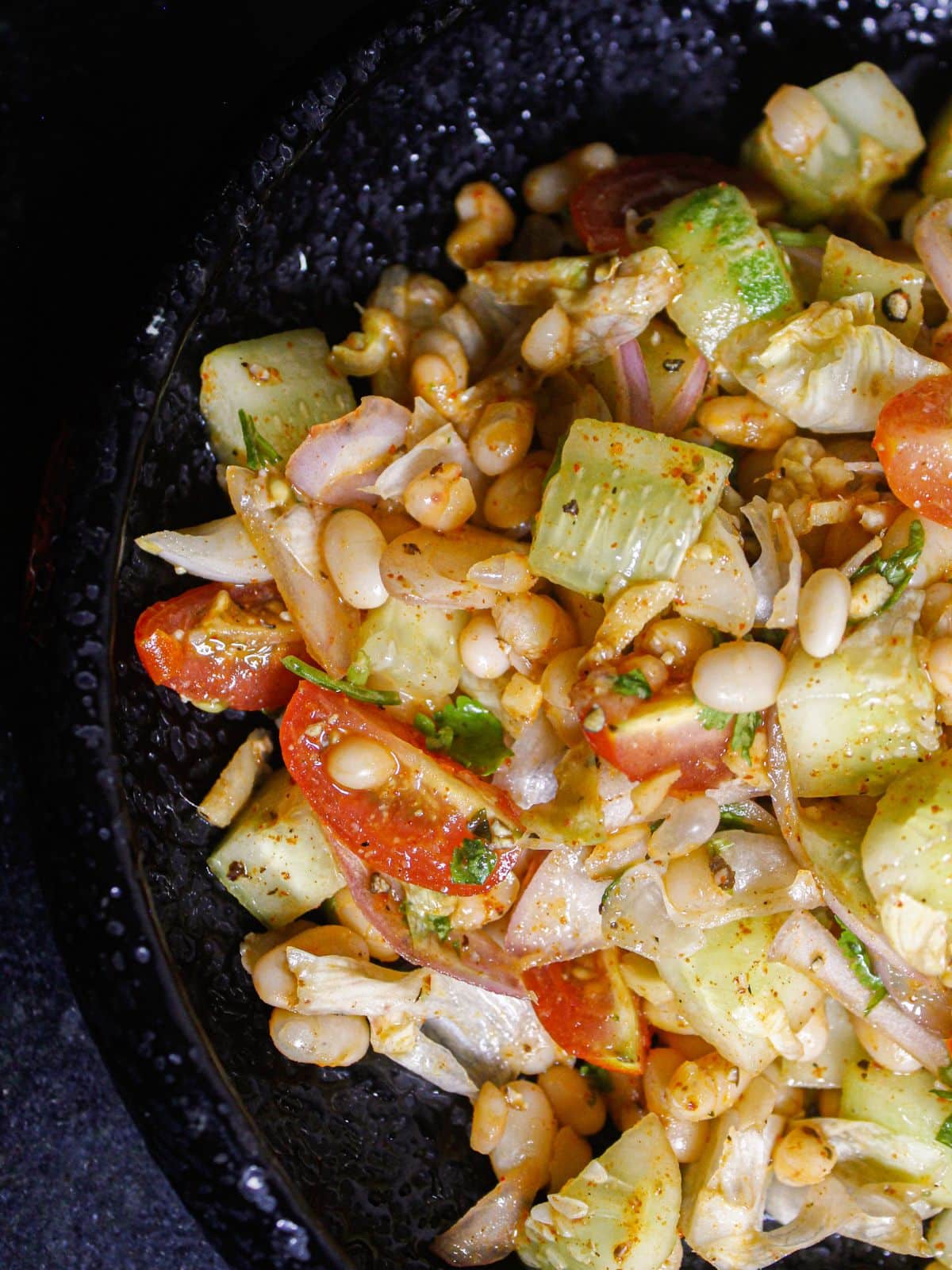 Left side view image of Boiled Soyabean Salad