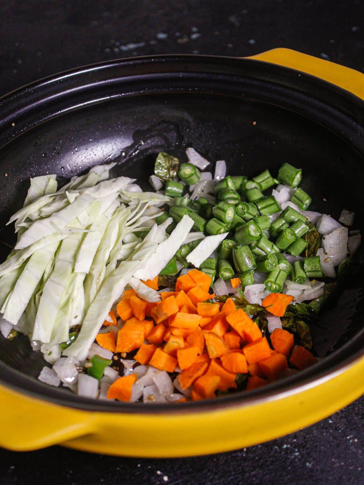 Add all the vegetables to the pan and mix well