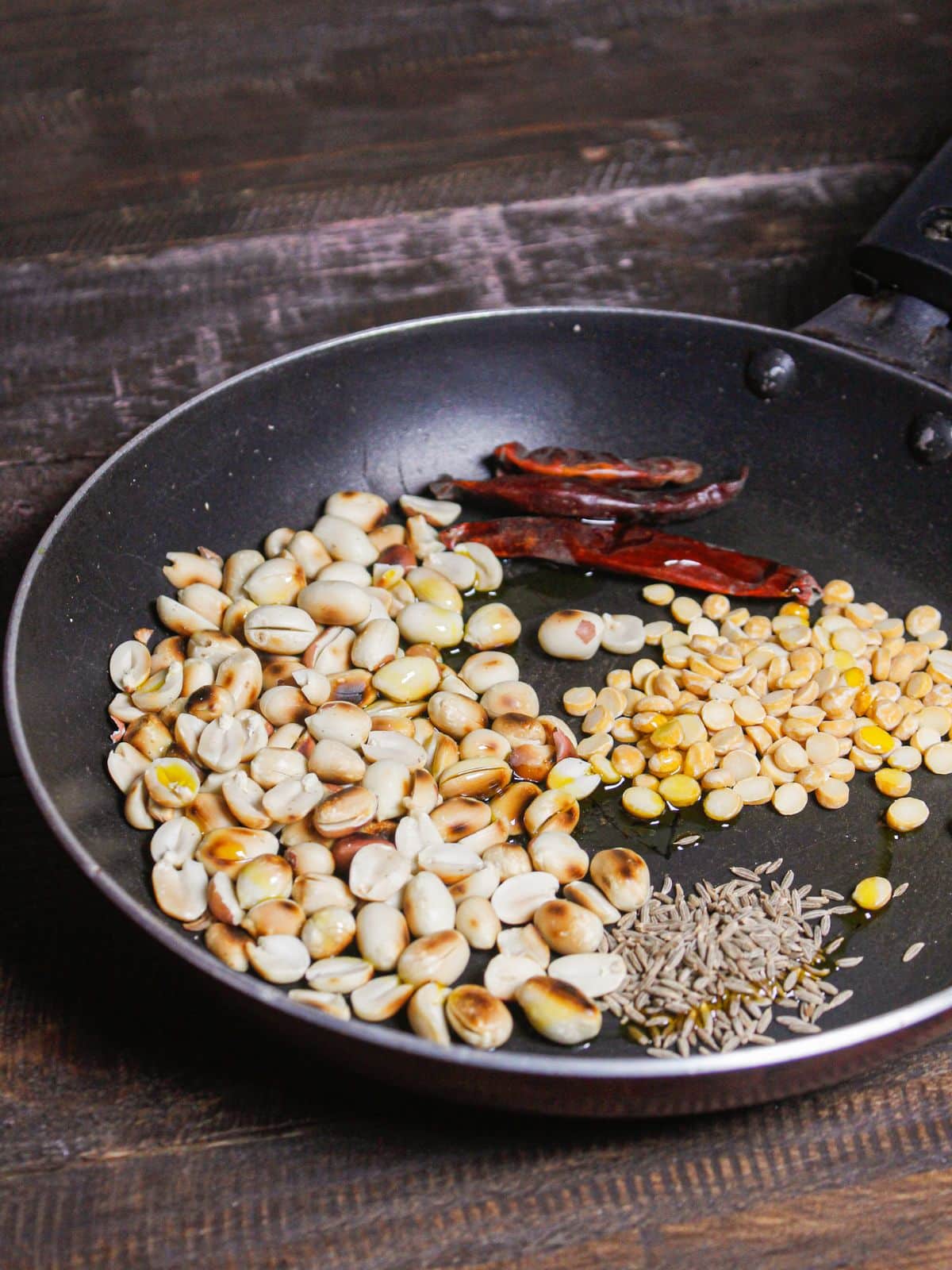 Add all the ingredients of Peanut rice powder in a pan and saute 