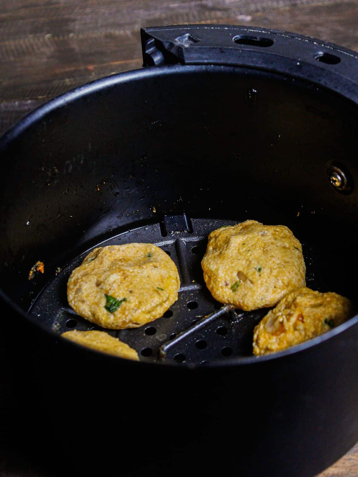 Make disc shaped cutlets out of the mixture and fry it in air fryer  