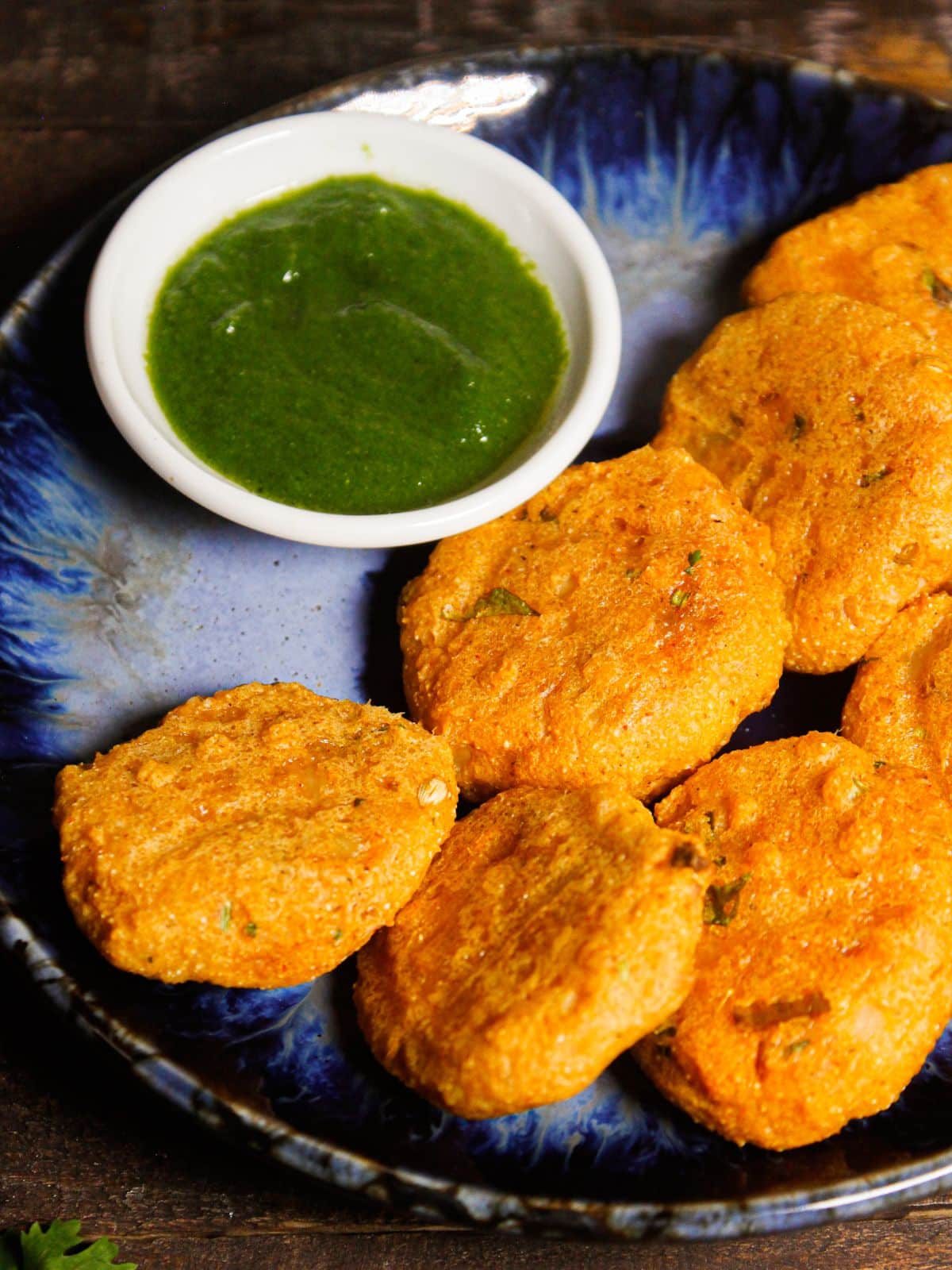 Delicious Semolina and Potato Breakfast Cutlets served with green chutney
