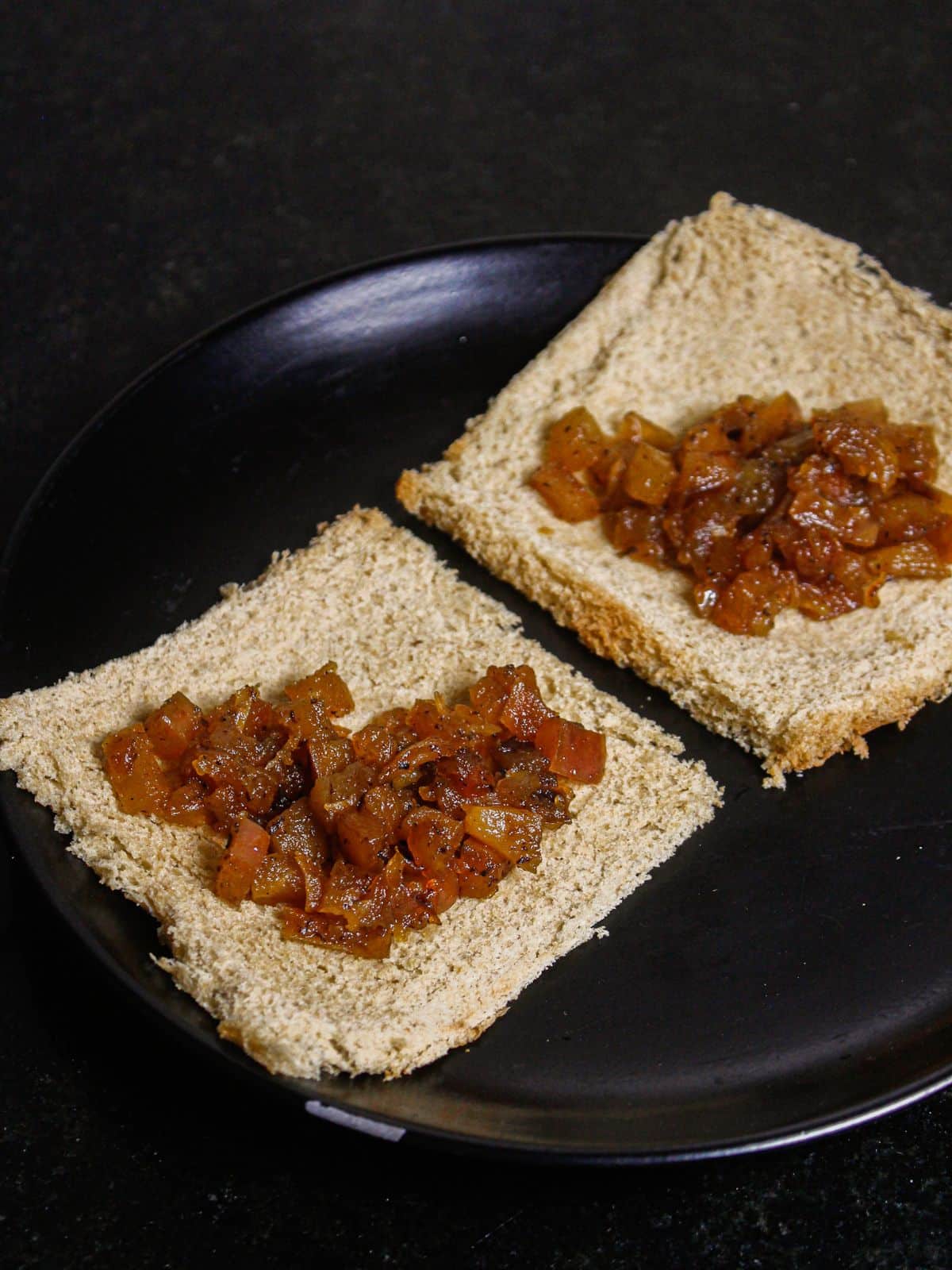 Apply the apple mixture over the bread slices 