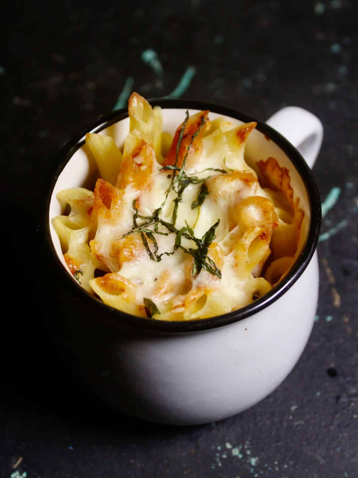 Hot Baked Penne Pasta in a Cup ready to enjoy 