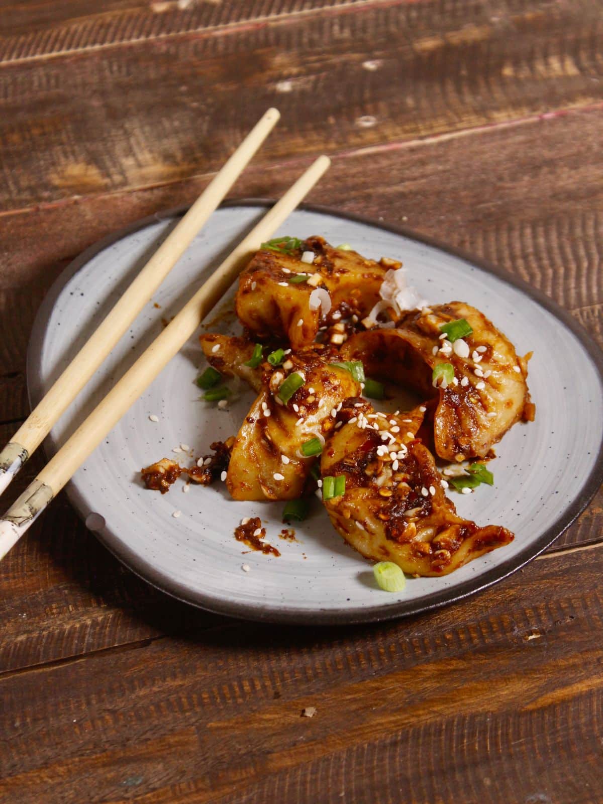 Delicious fried dumpling with spicy sauce