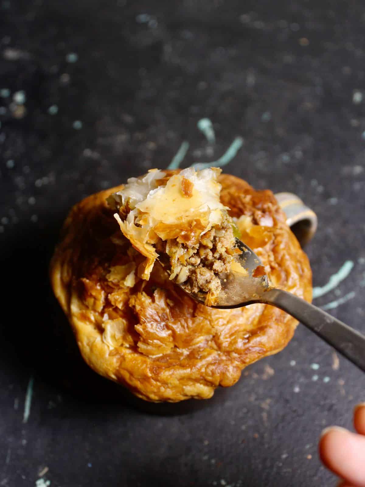 Yummy Indian Spiced Lamb and Vegetable Pies in a spoon