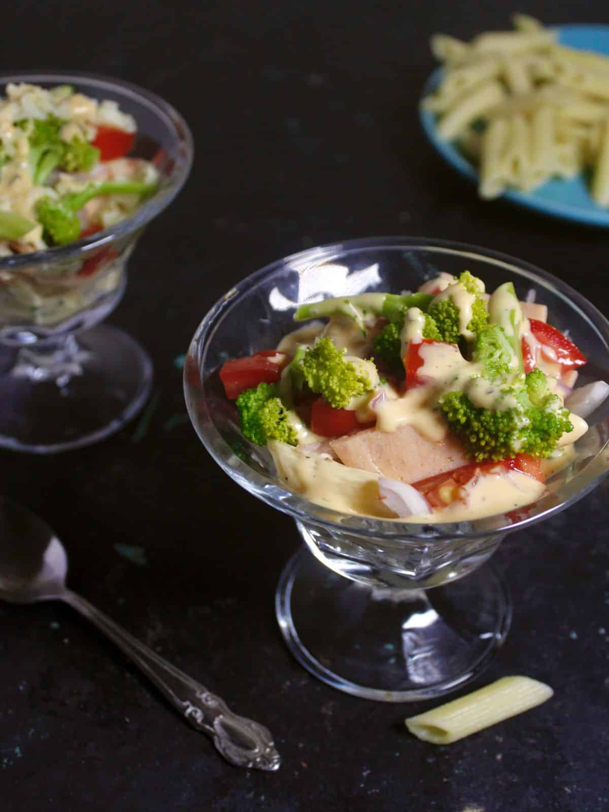 Healthy Layered Christmas Pasta Salad in Cups