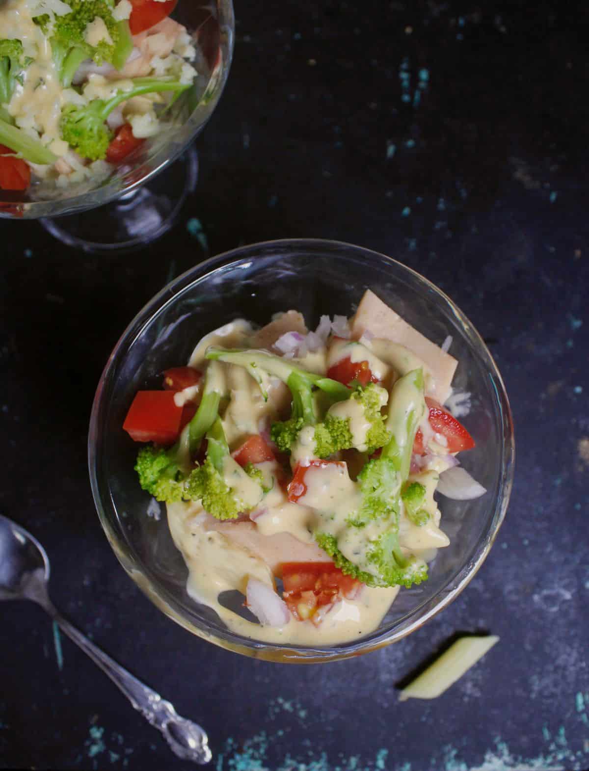 Yummy Layered Christmas Pasta Salad in Cups