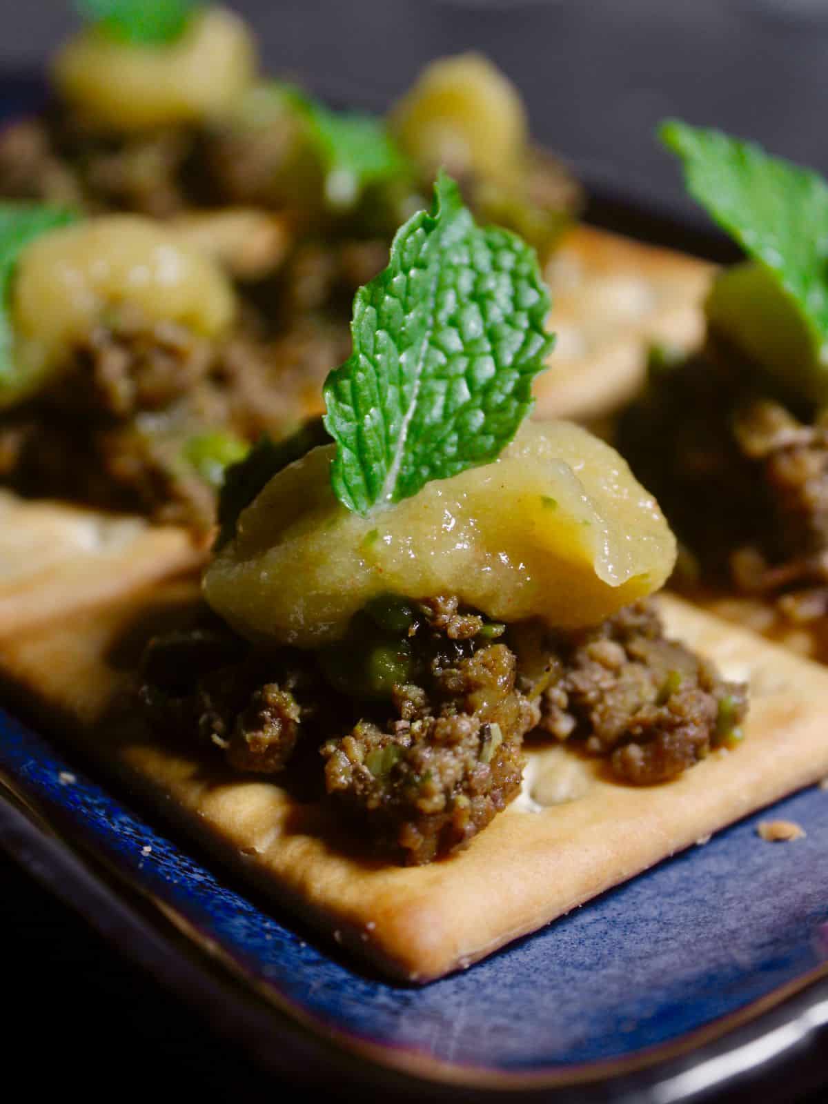 Yummy Minced Lamb Canapes with Spicy Tangy Dressing