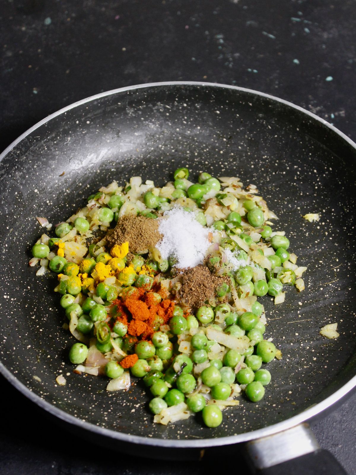 Add powdered spices to the pan 