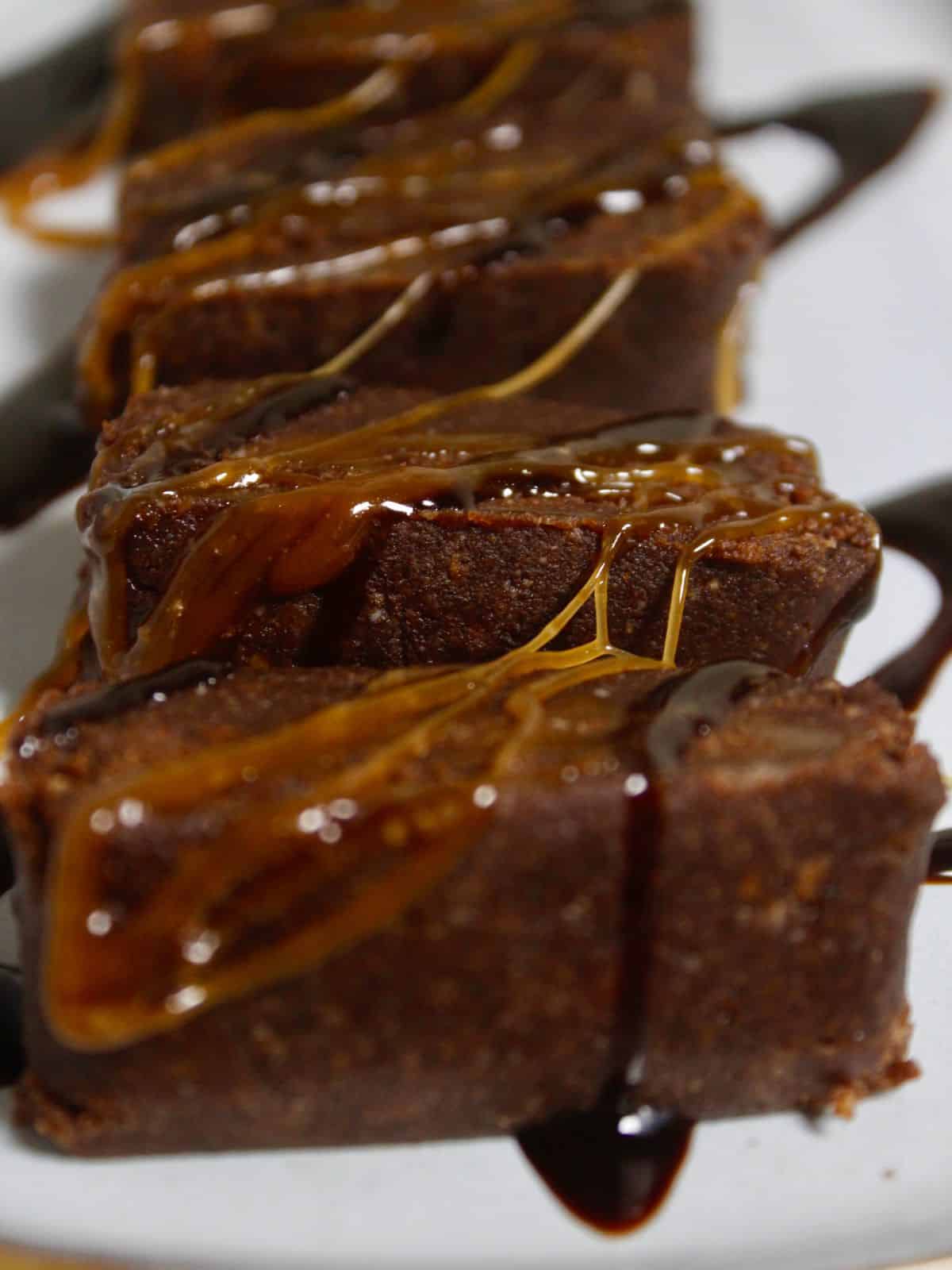 Side view of Peanut and Chocolate Bites with Caramel Filling