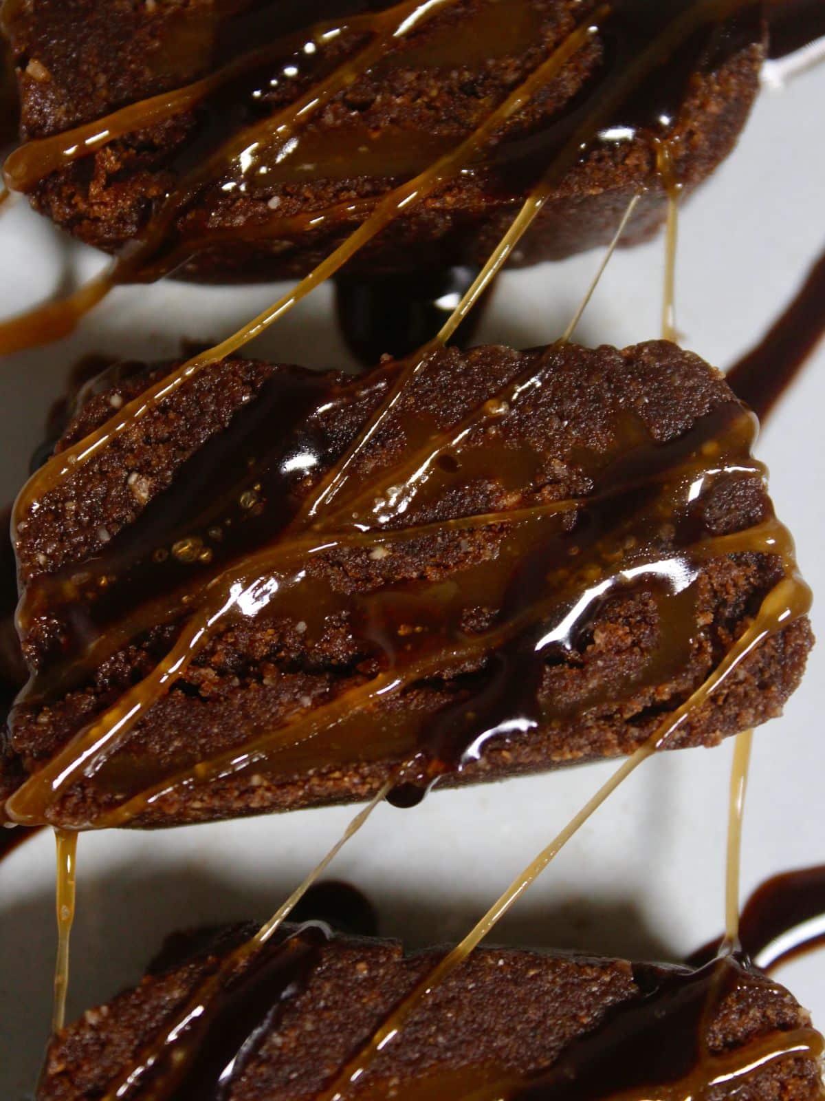 Top view of Peanut and Chocolate Bites with Caramel Filling