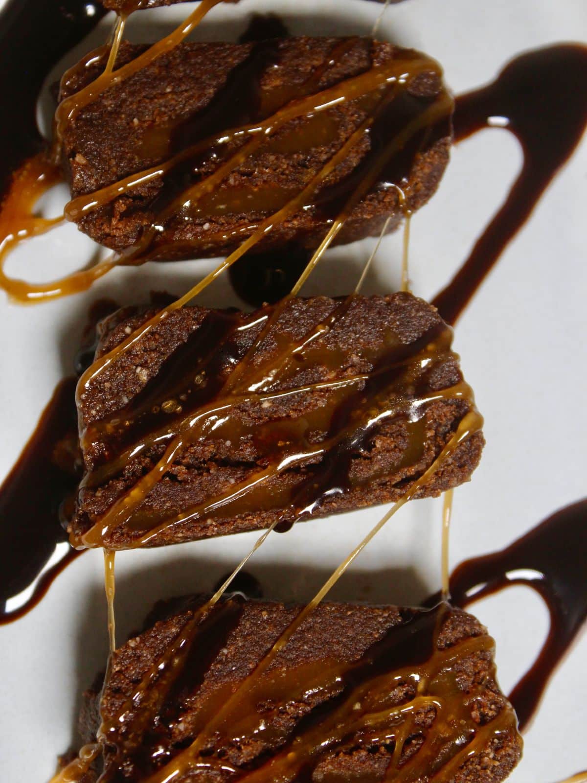 Over the top view of Peanut and Chocolate Bites with Caramel Filling