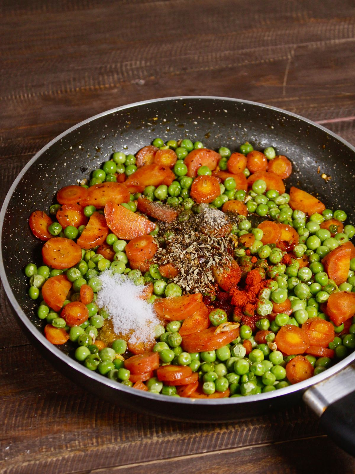 add powdered spices to the pan 