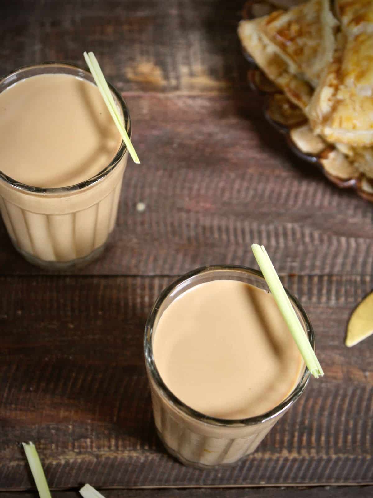 Top view of lemongrass ginger chai